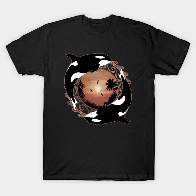 Twin Orcas on Sunset T-Shirt by NicGrayTees